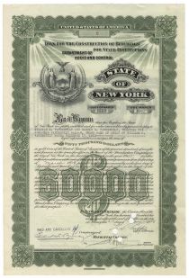 State Of New York Loan For Construction Of Buildings For $50,000 Issued To William K. Vanderbilt, Harold S. Vanderbilt And Frederick W. Vanderbilt, Trustees For Anna H. Vanderbilt