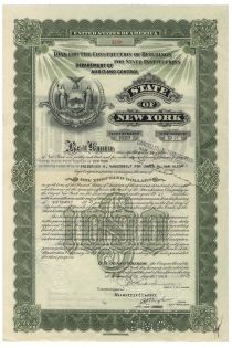 State Of New York Loan For Construction Of Buildings For State Institutions Issued To Frederick W. Vanderbilt For James H. Van Alen