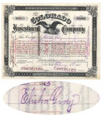 Elisha Gray Signed Colorado Investment Company Certificate