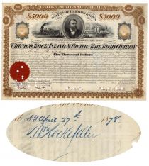 Chicago, Rock Island & Pacific Railroad Company Issued To And Signed On Verso By William Rockefeller