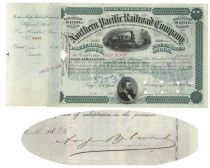 Northern Pacific Railroad Co. Issued To And Signed On Verso By August Belmont