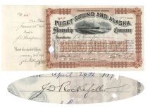 Puget Sound And Alaska Steamship Company Issued To And Signed On verso By John D. Rockefeller