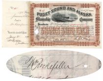 Puget Sound And Alaska Steamship Company Issued To And Signed On Verso By William Rockefeller