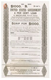 An Extremely Rare Specimen For Scrip Purchase Of The 1895 United States Government Loan Which Averted A Repeat Of The Gold Crisis Which Brought About The Panic Of 1893