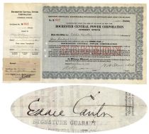 Rochester Central Power Corporation Stock Signed By Silent Film Star Eddie Cantor