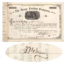 Osage Carbon Company Issued To And Signed By B.P. Cheney And Signed As President By W.B. Strong