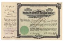 Bradshaw Mountain Railroad Company Issued To And Signed By B.P. Cheney Jr.