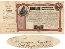 Union Construction Company, Incorporated Issued To  Wm. A. Proctor And  Signed On Verso By Wm. Cooper Proctor