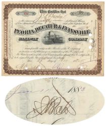 Peoria, Decatur & Evansville Railway Co. Issued To And Signed By Jules Bache