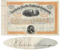 Northern Pacific Issued To And Signed On Verso By Oliver Ames