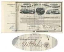 Saint Paul & Duluth Railroad Company Issued To And Signed By George F. Baker