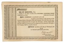 Unissued Columbia Turnpike Roads Company Signed By Daniel Carroll Of Dudington As President