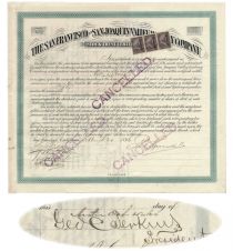 San Francisco & San Joaquin Valley Railway Company Stock Issued to and Signed on Verso by California Politician And Businessman George C. Perkins