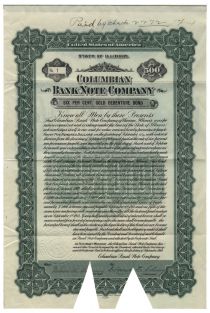 Columbian Bank Note Company Bond Certificate #1