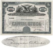 Pan American Airways Stock Certificate Issued to and Signed: Seymour H. Knox