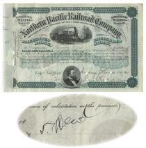 Northern Pacific Railroad Company Stock Issued To And Endorsed By An Elderly Thurlow Weed Just Months Prior To His Death 