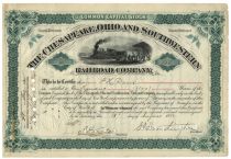 Collis P. Huntington Signs A Chesapeake, Ohio And Southwestern Railroad Company Stock