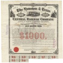 Houston & Texas Central Railway Company Bond Signed by William E. Dodge