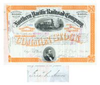 Northern Pacific Railroad Stock Issued To And Signed On Verso By Fred L. Ames