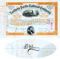 Northern Pacific Railroad Stock Issued To And Signed By Express Pioneer Benjamin P. Cheney