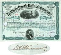 Nothern Pacific Railroad Company Issued To E. H. Harriman & Co. And Signed By E. H. Harriman For The Company