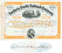 Northern Pacific Railroad Stock Issued To And Signed On Verso By New York Merchant David Houghtaling