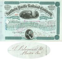 Northern Pacific Railroad Stock Issued To The Estate Of Famous Restaurateur Lorenzo Delmonico