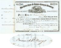 The Little Falls & Dakota RR Co. Issued To And Signed By Frederick Billings