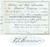Helena And Red Mountain RR Company Issued To And Signed By E. L. Bonner And Signed By S. T. Hauser As President