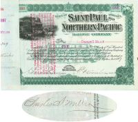 Saint Paul And Northern Pacific RW Co. Issued To And Signed By Charles S. Mellen Signed By Edwin W. Winter As President