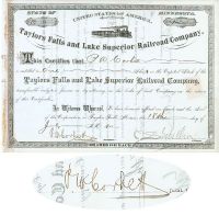 Taylors Falls And Lake Superior Railroad Co.  Signed By C. S. Mellen As President