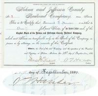 Helena And Jefferson County Railroad Company Issued To And Signed Twice By Samuel T. Hauser