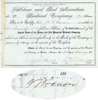 Helena And Red Mountain Railroad Company Issued To And Signed Twice By S. T. Hauser