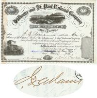 Stillwater And St. Paul RR Co. Issued To And Signed By  J. Q. Adams