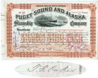 Puget Sound And Alaska Steamship Co. Issued To And Signed By Thomas F. Oakes
