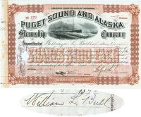 Puget Sound And Alaska Steamship Co. Issued To And Signed By William L. Bull