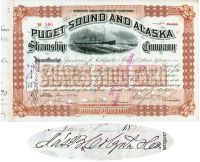 Puget Sound And Alaska Steamship Co. Issued To And Signed By James B. Colgate