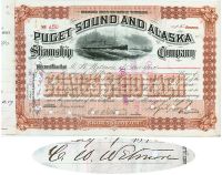 Puget Sound And Alaska Steamship Co. Issued To And Signed By C.W. Wetmore