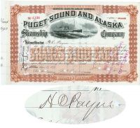Puget Sound And Alaska Steamship Issued To And Signed By H. C. Payne