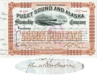 Puget Sound And Alaska Steamship Co. Issued To And Signed By John U. Brookman