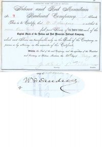 Helena And Red Mountain Railroad Company Issued To And Signed On Verso By W. F. Sanders And Signed As President By Samuel T. Hauser
