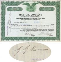 Rice Oil Company Signed On Verso By George Graham Rice
