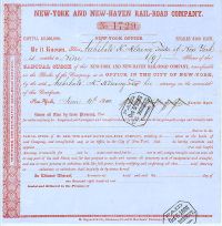 New York & New Haven Railroad Company Stock Signed by Robert Schuyler