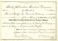 A Great Association Of Frederick Billings And Samuel Hauser On A Rare Western Railroad Stock