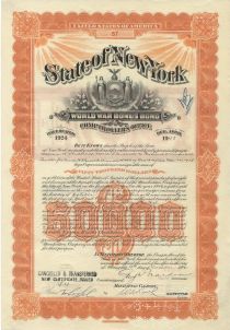 State Of New York World War Bonus Bond For $50,000 Issued To William K. Vanderbilt, Harold S. Vanderbilt And Frederick W. Vanderbilt, Trustees For Anna H. Vanderbilt