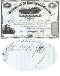 Stillwater And St. Paul Railroad Company-issued To Charles D. Barney & Co. And Signed By Barney