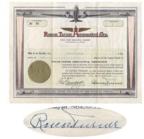 A Superb Graphic And Rare Stock Issued To And Signed Twice By Aviation Legend Roscoe Turner!