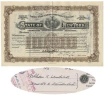 State Of New York General State Improvements Bond For $10,000 Issued To And Signed By William K. Vanderbilt And Harold S. Vanderbilt
